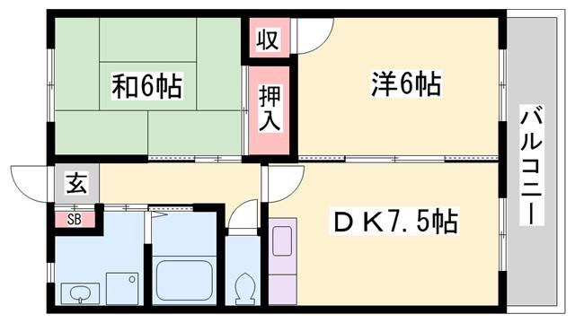 エスポワール恵美酒(2DK/2階)の間取り写真