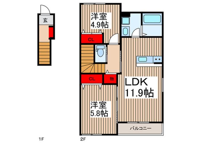 ヴァンベール(2LDK/2階)の間取り写真