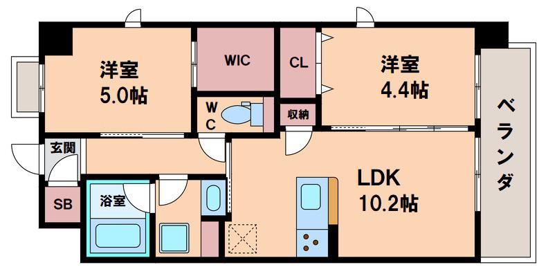 ATKレジデンスなんば(2LDK/11階)の間取り写真