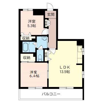 シャン・ド・フルール(2LDK/2階)の間取り写真