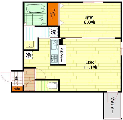 ALLEVIARE(1LDK/1階)の間取り写真