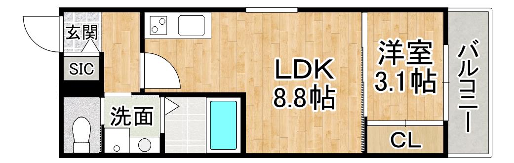 ラ・ペーシュ福工大前(1LDK/1階)の間取り写真