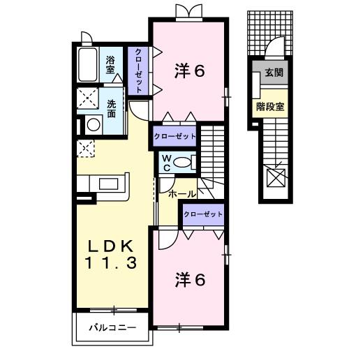 ヴェルサン・アベニュII(2LDK/2階)の間取り写真