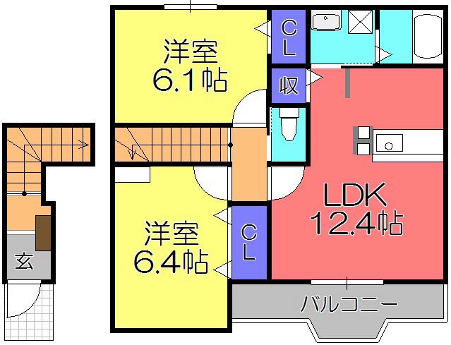 ヴァルトサイテ(2LDK/2階)の間取り写真