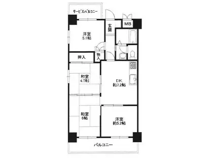 甲南兵庫ハイム(4DK/3階)の間取り写真