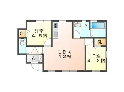 リーブルファイン島栄町(2LDK/1階)の間取り写真