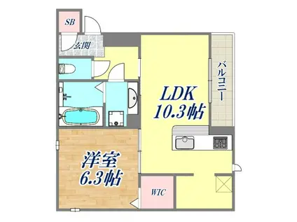 阪神本線 甲子園駅 徒歩7分 3階建 築1年(1LDK/3階)の間取り写真