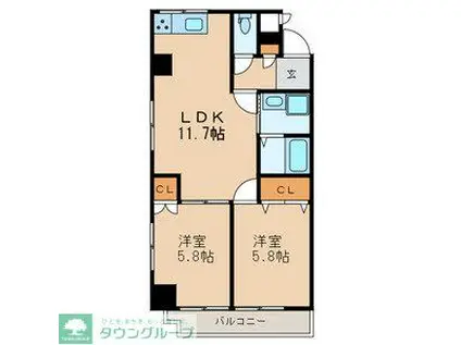 第1スカイハイツ足立(2LDK/6階)の間取り写真