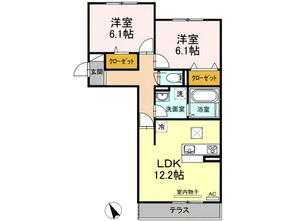JR山陽本線 大門駅(広島) 徒歩8分 3階建 築8年(2LDK/1階)の間取り写真
