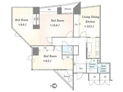 芝浦クリスタル品川レジデンス(3LDK/18階)の間取り写真
