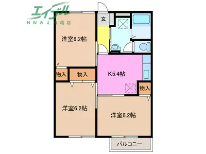 エクセルタウンI(3DK/2階)の間取り写真