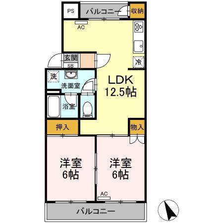有馬持田マンション(2LDK/3階)の間取り写真
