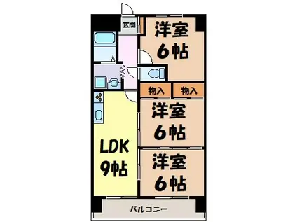 鶴陽明ハイツ(3LDK/1階)の間取り写真