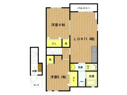 ヴィラーレ(2LDK/2階)の間取り写真