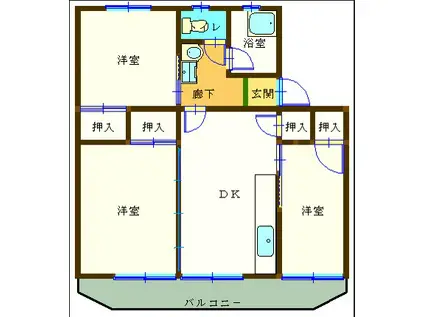 伊倉グランドハイツ(3DK/1階)の間取り写真