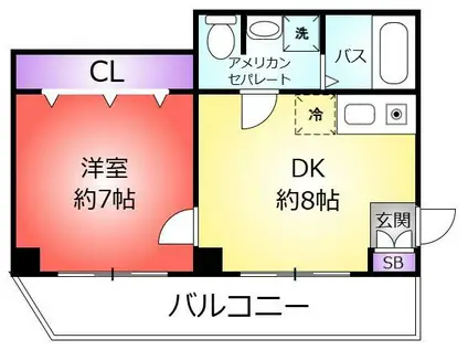 フレイランス山本通(1DK/4階)の間取り写真