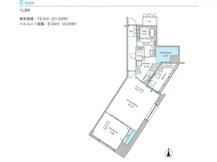 MOMENTO SHIODOME モメント汐留(1LDK/16階)の間取り写真