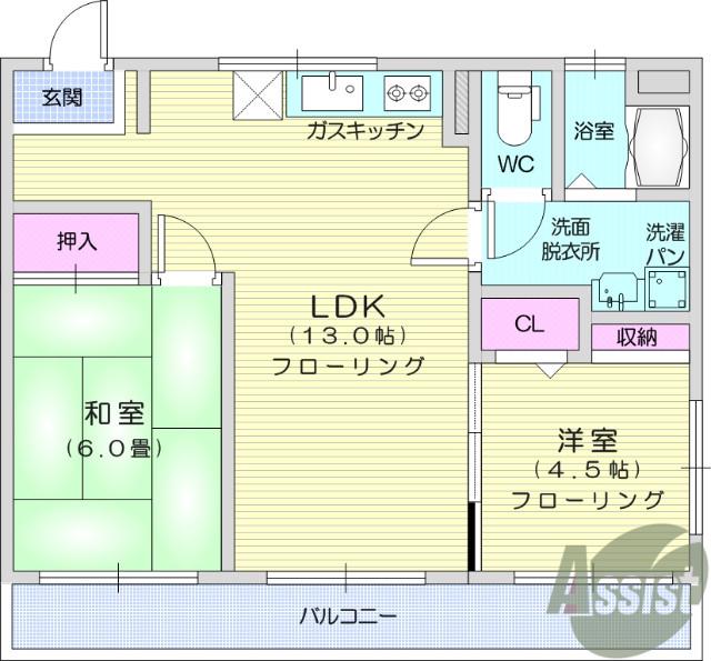 コーポ馬渕(2LDK/3階)の間取り写真