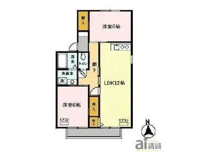 グリンヴェールB棟(2LDK/1階)の間取り写真