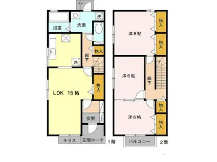 やまてタウンハウス C棟(3LDK/1階)の間取り写真