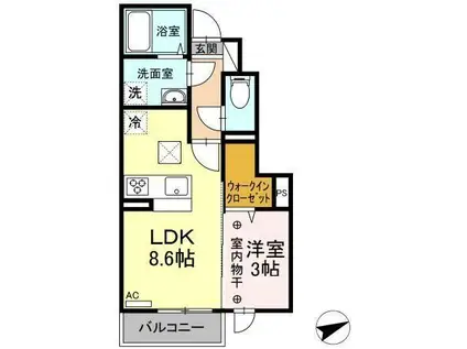 酒田市DROOM1LDK RAFFINE CEREZO 103(1LDK/1階)の間取り写真
