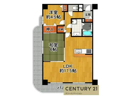 サンコーヴァンテアン大正館(2LDK/4階)の間取り写真