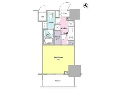 パークリュクス白金高輪(1K/14階)の間取り写真