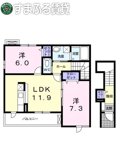 サンリットタウンD(2LDK/2階)の間取り写真