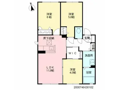 ソフィア梶尾 D棟(3LDK/1階)の間取り写真