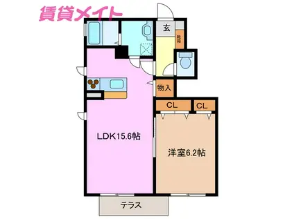 リーフガーデンハイツB棟(1LDK/1階)の間取り写真