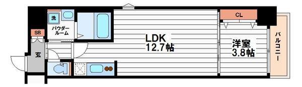 ラクラス堺筋本町(1LDK/3階)の間取り写真