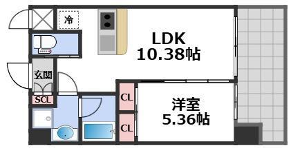 プレジオ城東(1LDK/3階)の間取り写真