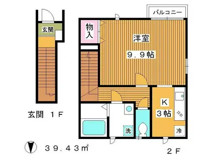 TYPE(1K/2階)の間取り写真