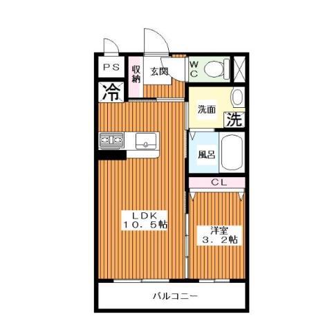アンジューIX(1LDK/2階)の間取り写真