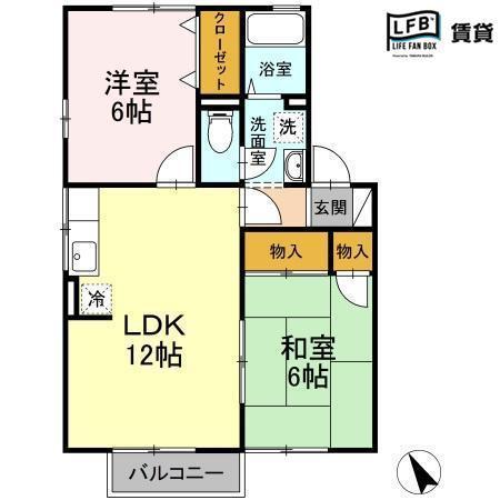 ハイツ末武 I棟(2LDK/1階)の間取り写真