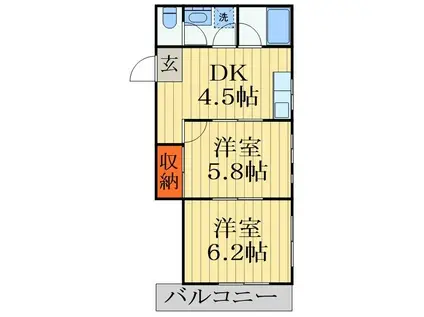 エバーウェル新宿(2DK/3階)の間取り写真