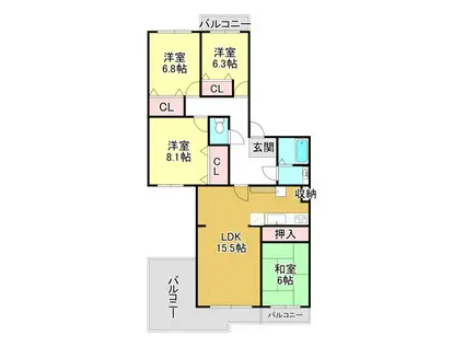 グランドメゾン仰木の里6番館(4LDK/2階)の間取り写真