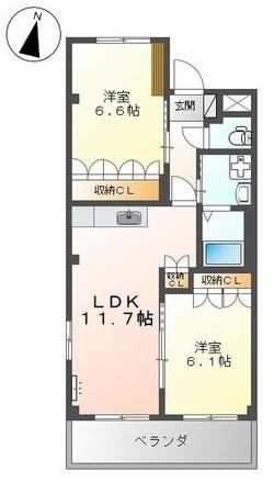 カンパーニュハウス ヒロ(2LDK/2階)の間取り写真