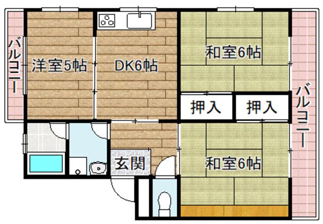 マンションTAKAYAI(3DK/3階)の間取り写真
