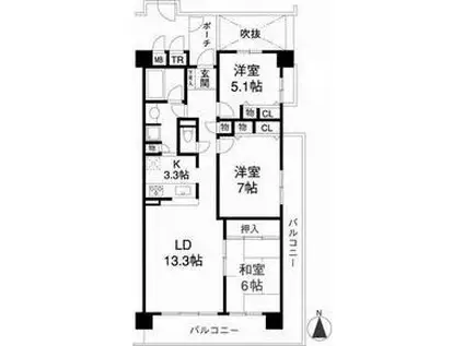 コスモ茨木上穂積(3LDK/3階)の間取り写真