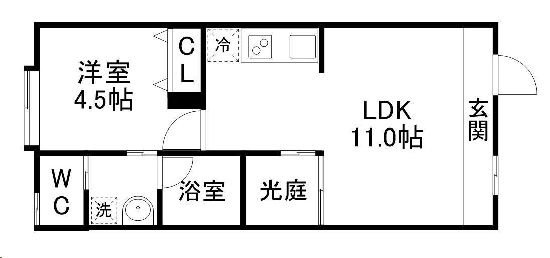 LAND新田東(1LDK/1階)の間取り写真