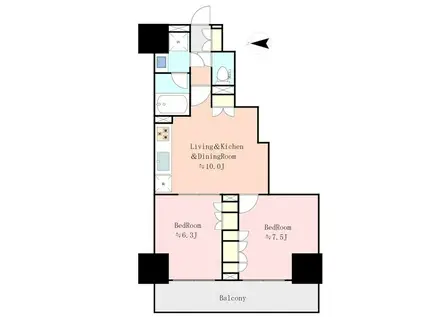 オーガスタ武蔵小杉(2LDK/7階)の間取り写真