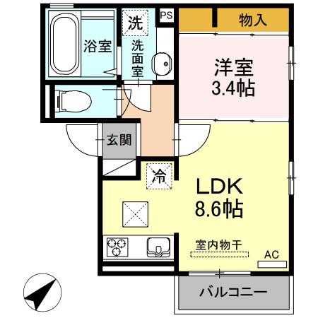 エスポワール花(1LDK/1階)の間取り写真