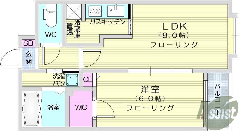 グランビュー晩翠通(1LDK/8階)の間取り写真