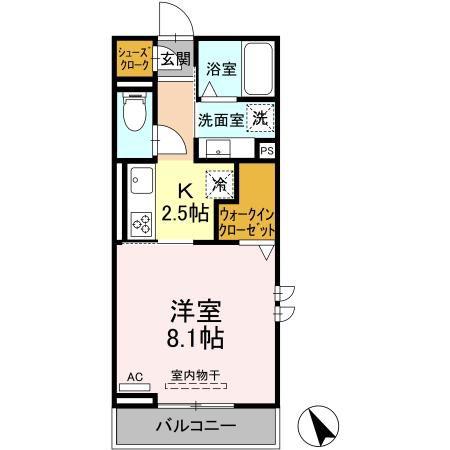 D-SQUARE古宿町(1K/2階)の間取り写真