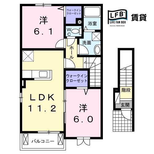 プラシードK.K A(2LDK/2階)の間取り写真