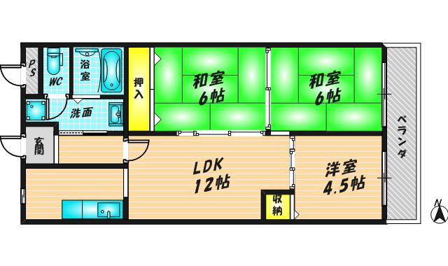 デュエリングナガト(3LDK/7階)の間取り写真