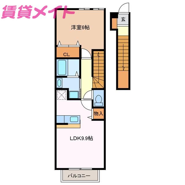 クレア フォー シーズンズB(1LDK/2階)の間取り写真