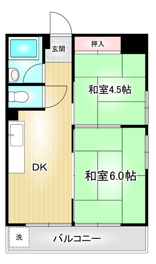 石坂ハイツ(2DK/5階)の間取り写真