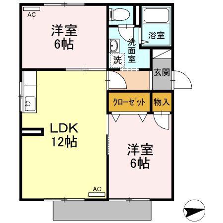 コーポラスY.O 北棟(2LDK/1階)の間取り写真